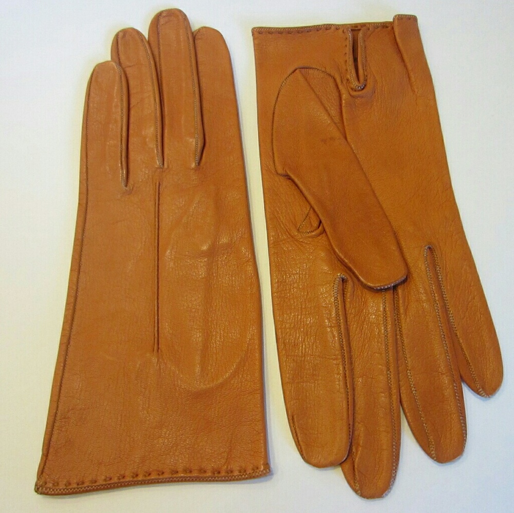 Sarantis Mid Century Made In France Tan Leather Gloves Size 7.5